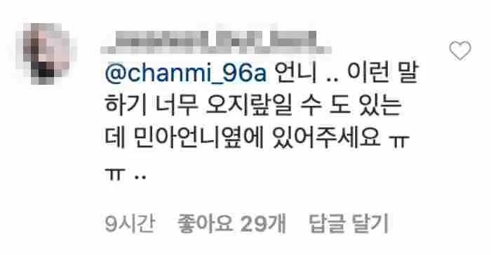 찬미 댓글에 답글 남긴 한 네티즌