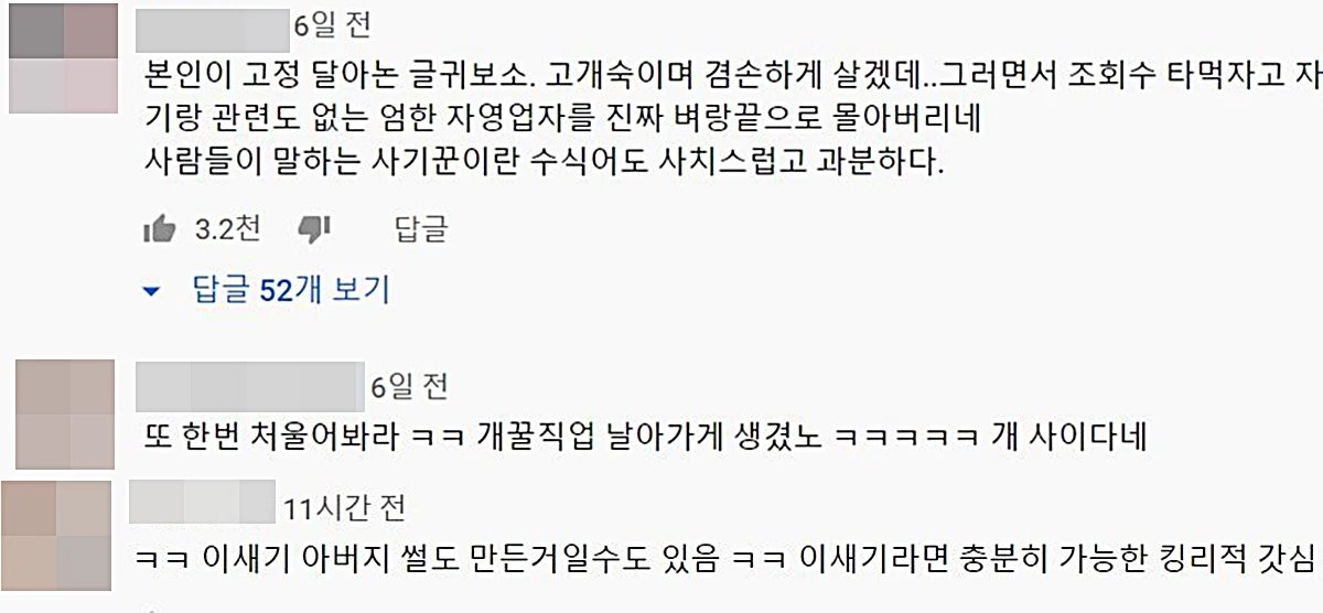 이하 유튜브 댓글 창