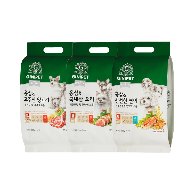 프리미엄 반려동물 건강식 브랜드 ‘지니펫’은 ‘더홀리스틱’ 사료 3종을 리뉴얼 출시했다. /  KGC인삼공사