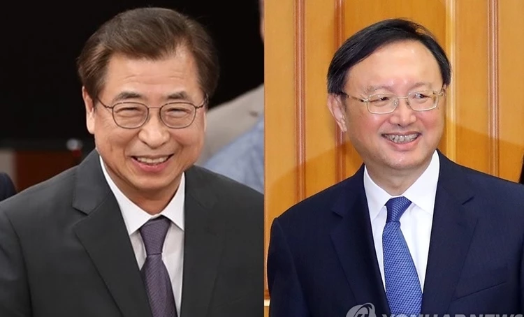 서훈 청와대 국가안보실장(왼쪽), 양제츠 중국 중앙정치국 위원 / 이하 연합뉴스