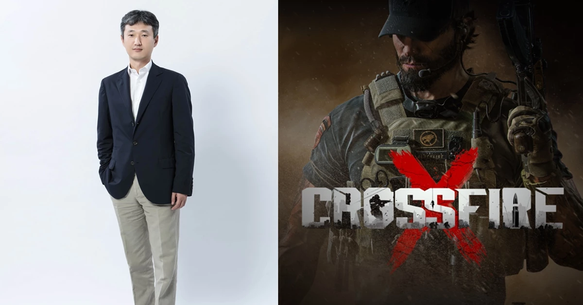 왼쪽부터 성준호 스마일게이트 경영 협의체 의장, 회사 대표 지식재산권(IP)인 '크로스 파이어'