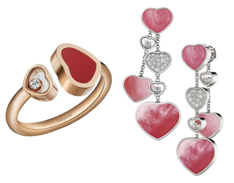 쇼파드의 상징인 하트가 들어간 '해피 하트 컬렉션'의 반지(왼쪽)과 귀걸이 / 쇼파드 홈페이지
