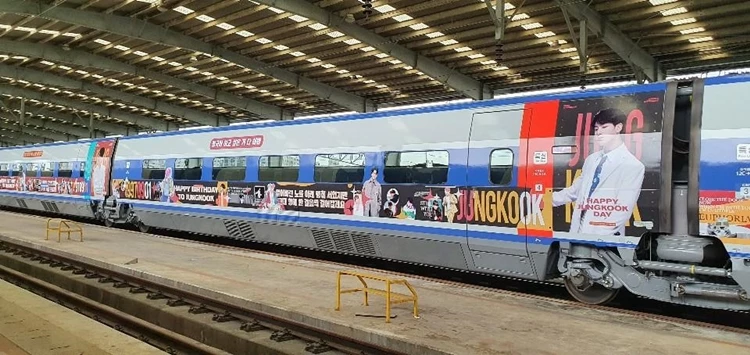 BTS member Jungkook's face is all over on the train (Video)