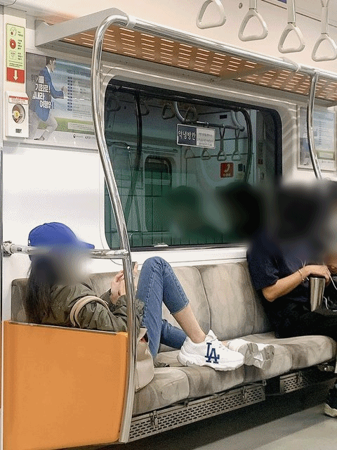 온라인 커뮤니티 네이트판에 올라온 '3호선 노마스크녀'의 사진.