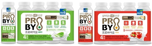 푸르밀 프로바이오 플레인(왼쪽), 사과(오른쪽). / 사진=푸르밀 제공