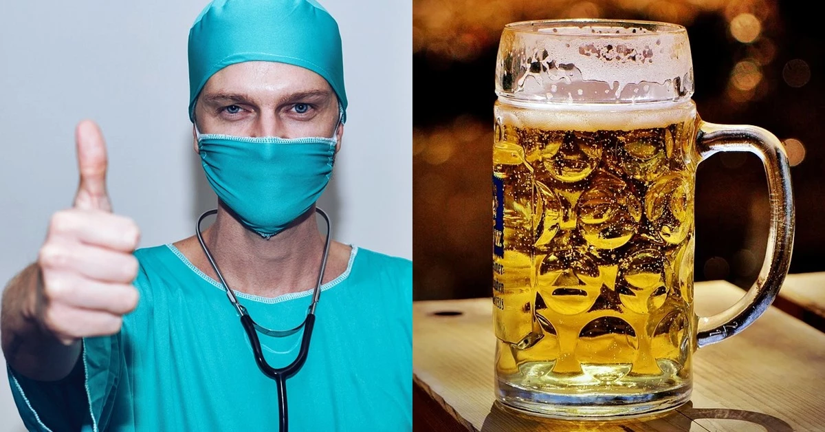 수술복을 입은 의사(왼쪽)과 맥주. /사진=픽사베이