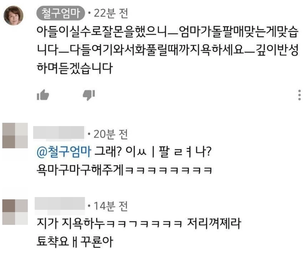 이하 유튜브 댓글 창