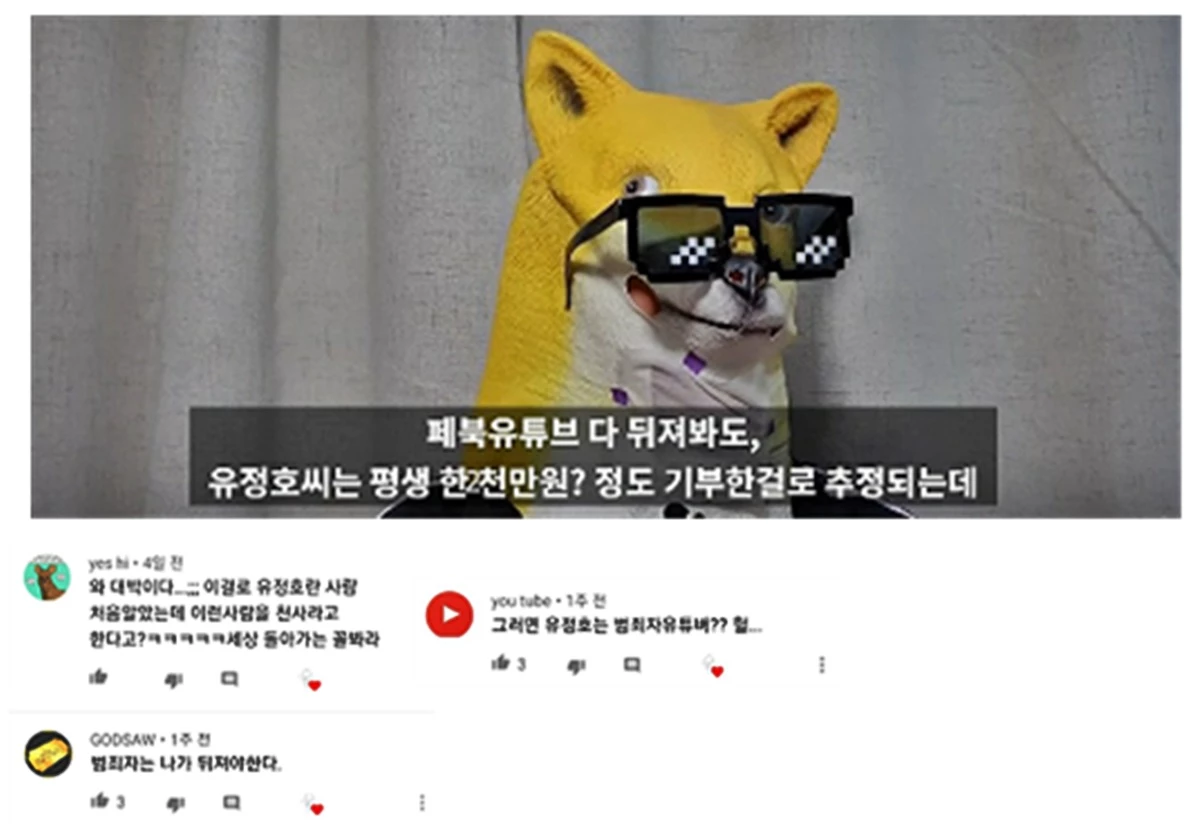 '주작 유튜버 유정호' 영상과 이에 대한 누리꾼 댓글. /유튜브