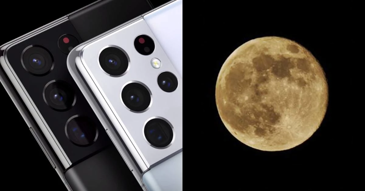 갤럭시 S21 울트라(왼쪽)와 S21 플러스로 촬영한 달의 모습. /삼성, 미니기기코리아