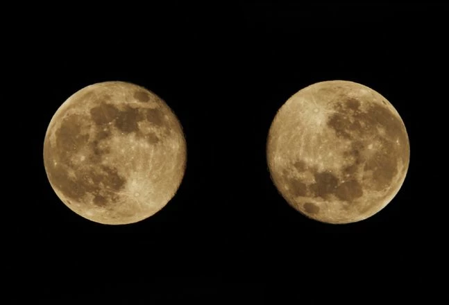 정보기술(IT) 커뮤니티 미니기기코리아의 한 회원이 ‘갤럭시S21 플러스’ 30배 줌 기능으로 촬영하기 위해 준비한 달 사진. 우측 사진은 같은 사진을 180도 돌렸을 때 결과물을 확인하기 위해 임의로 회전시켰다. /미니기기코리아