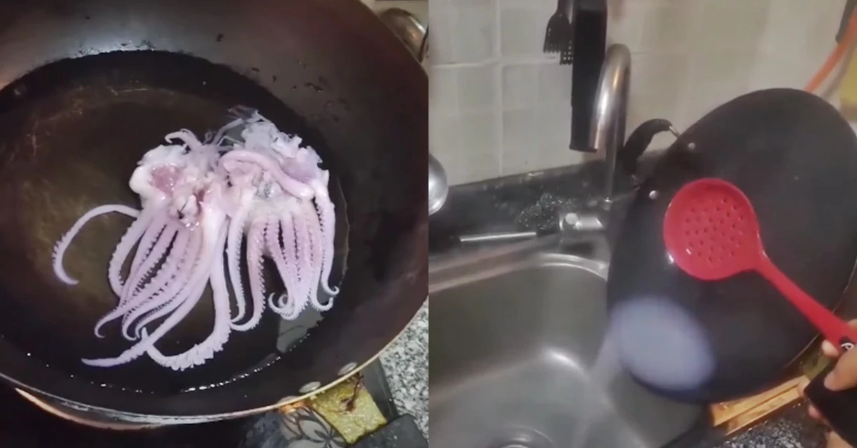 데친 지 8분도 안 돼 형체도 없이 사라진 오징어. /유튜브