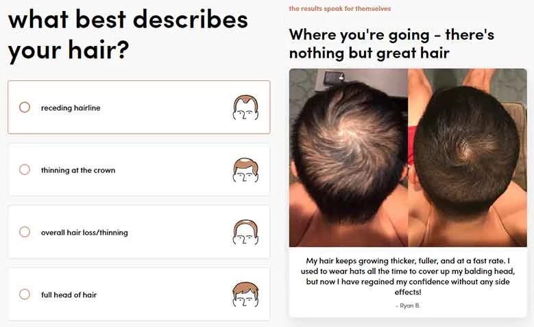 나에게 맞는 탈모 제품을 위한 서베이 화면/ 탈모 제품 사용 후기