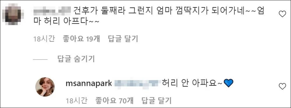 이하 안나 인스타그램 댓글 창