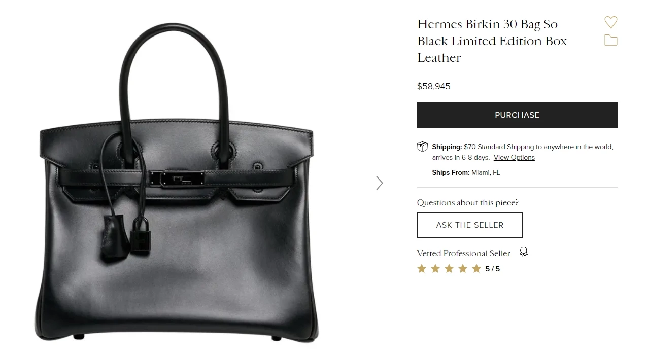 hermes birkin 30 bag so black limited edition의 가격 정보. /1st dibs