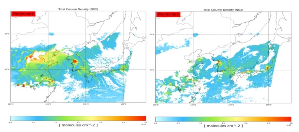 한반도 주변 대기질 분석 결과가 나타난 모습 / 과학기술정보통신부 제공