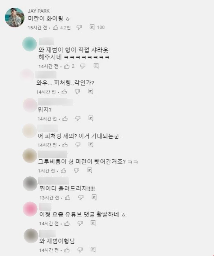 유튜브 '미란이' 댓글 창