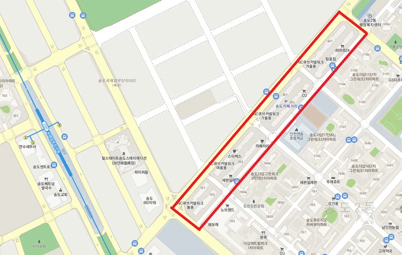 국제업무지구역 근처에 있는 커넬워크 상권의 위치