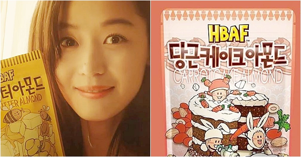 길림양행 광고모델 전지현과 신제품 '당근케이크 아몬드' / 유튜브 'HBAF', 길림양행 인스타그램