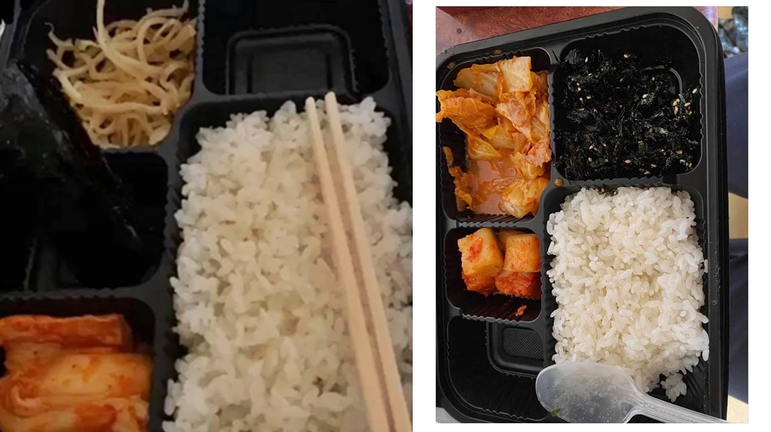 경기 파주에 위치한 1사단 예하부대 장병들에게 지난 2일 배식된 부실 조식(좌)과 석식의 모습. /페이스북