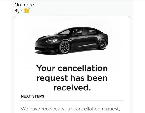 테슬라 차 주문 취소 인증샷. / 트위터