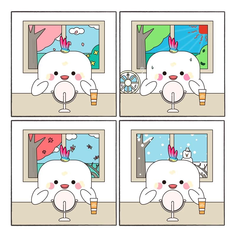 선크림 바르고 있는 네모새 / 새모네모 인스타그램