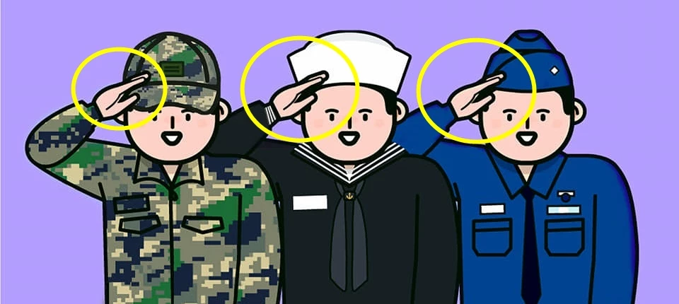 잘못된 경례를 보여주는 군인 캐릭터 / 페이스북 '대한민국 국방부'