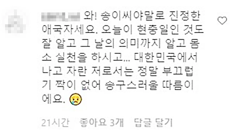 한송이 인스타그램에 달린 댓글