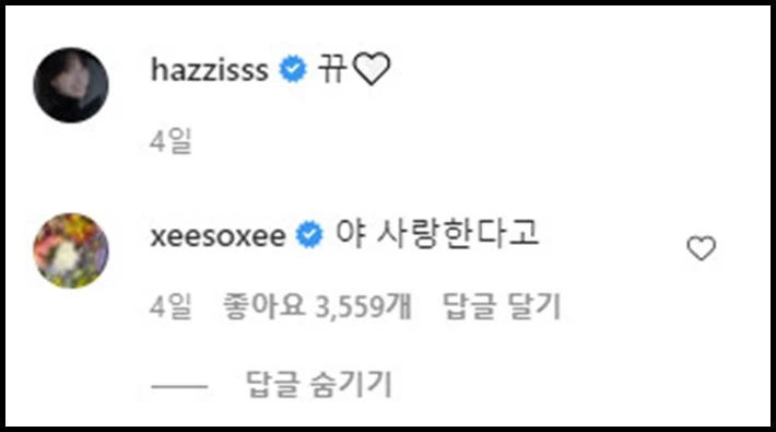 한소희가 남겨 주목받은 댓글 / 양혜지 인스타그램 댓글 창