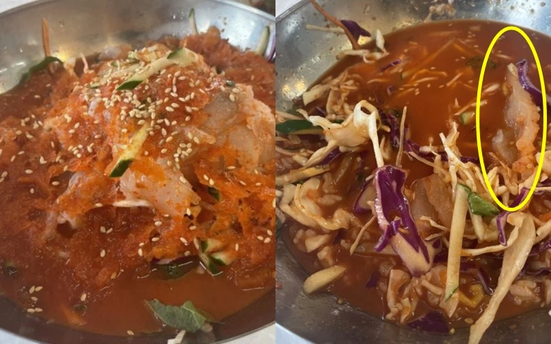 '물회 재사용 당했다' 게시글에 올라온 물회 사진 / 이하 에펨코리아