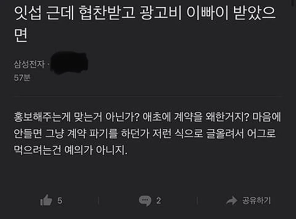 삼성전자 직원이 잇섭과 관련해 올린 글 / 블라인드