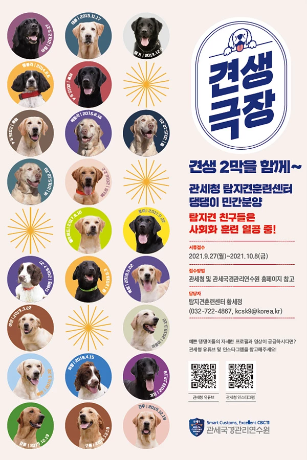 관세청 탐지견 민간분양 포스터 / 이하 관세청