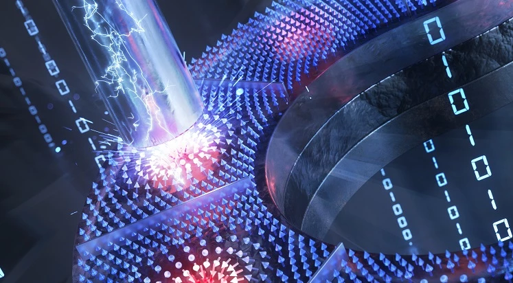 3차원 수직 전극을 활용한 스커미온 소자 구현을 표현하는 이미지(연구성과 포스터로, Advanced Materials 논문 Inside cover로 선정됨) / 한국표준과학연구원