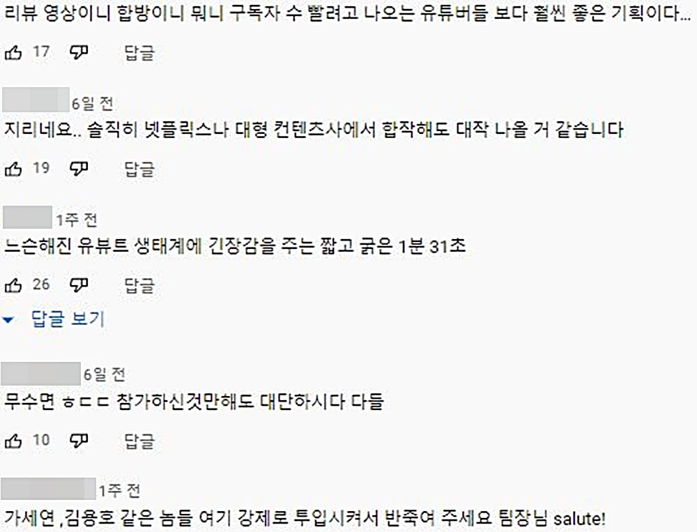 이하 유튜브 'ROKSEAL' 댓글 창