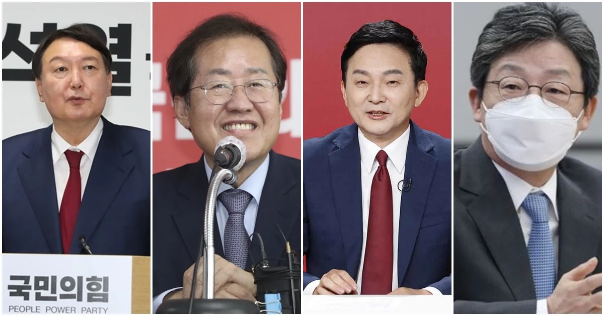 국민의힘 대선 후보 4명. 왼쪽부터 윤석열, 홍준표, 원희룡, 유승민. / 뉴스1