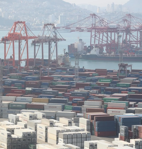 1일 오전 부산항 감만부두와 신선대부두 산적된 컨테이너 화물. /뉴스1