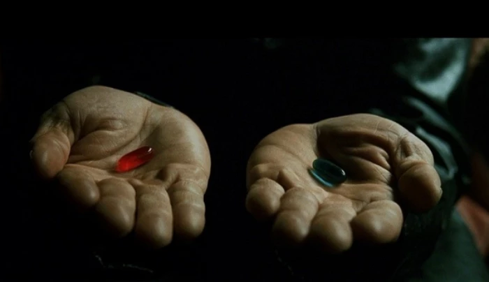 매트릭스에서 모피어스가 네오에게 건내는 알약 / 워너브러더스