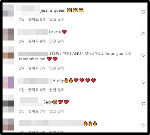 제시 인스타그램 댓글창 캡처