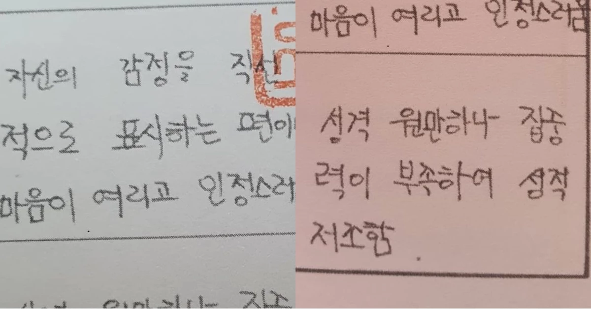신기루가 공개한 생활기록부