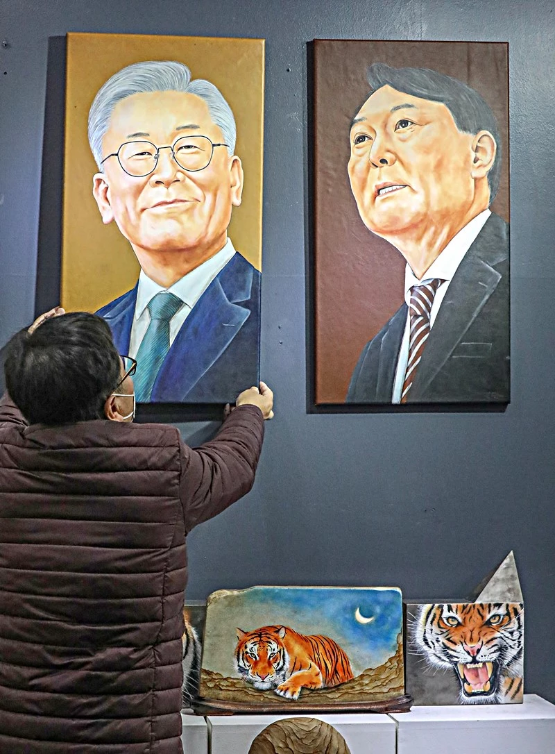 유력 대선 후보인 이재명, 윤석열 후보 그림