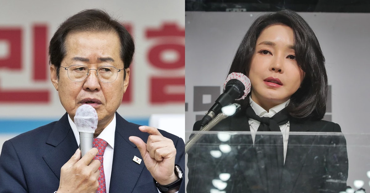 홍준표 국민의힘 의원(좌)과 윤석열 국민의힘 대선 후보의 부인 김건희 씨. /뉴스1
