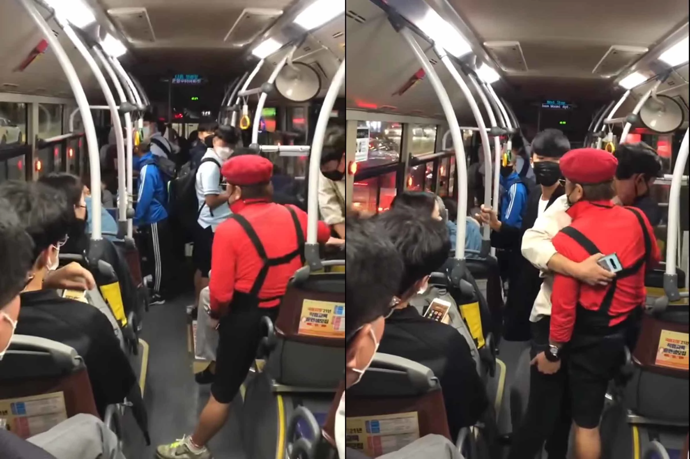 '빨간 모자 아저씨'가 난동을 부리자 남성들이 적극 개입해 만류하고 있다. / '전국대신전해드립니다' 페이스북 페이지에 올라온 영상을 캡처한 사진.