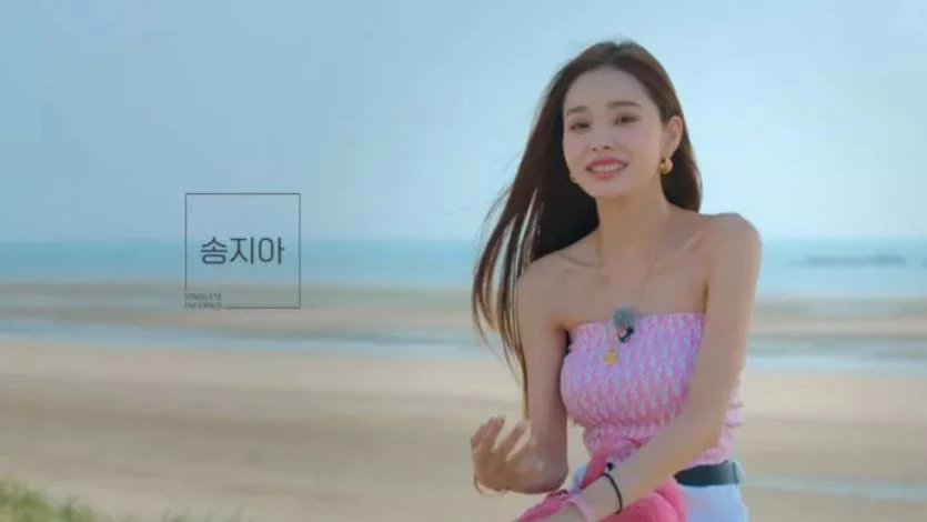 송지아가 입고 나온 짝퉁 디올 튜브탑 / 넷플릭스 '솔로지옥' 스틸컷