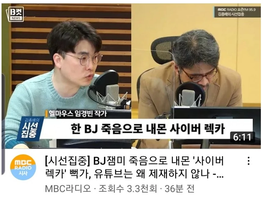 임경빈 작가는 7일 MBC라디오 김종배의 시선집중'에 나와 뻑가를 제재해야 한다고 주장했다. / MBC라디오 유튜브 캡처