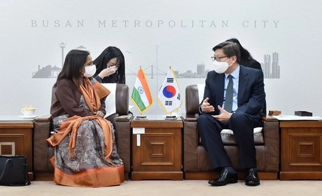 박형준 부산시장, 스리프리야 란가나탄 주한인도대사 접견 / 사진제공=부산시