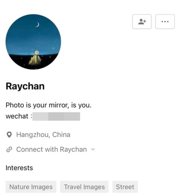 unsplash 사이트 개인 계정 Raychan 프로필 캡처