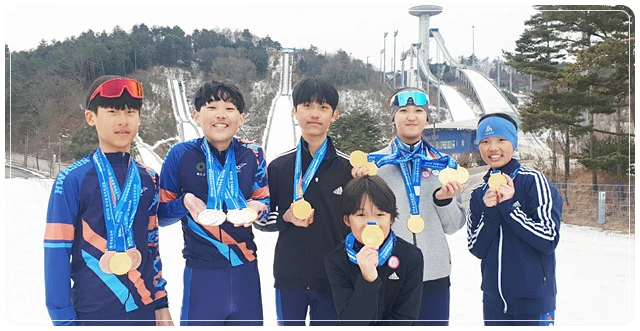 화순초등학교 스키 선수들