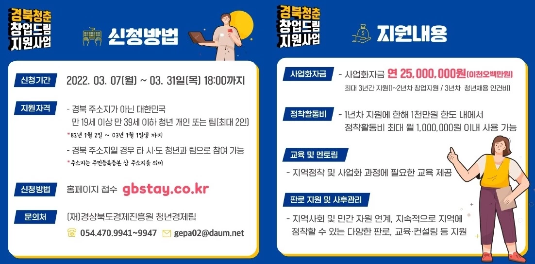 경북청춘 창업드림 지원사업 참여자 모집 포스터  / 영천시