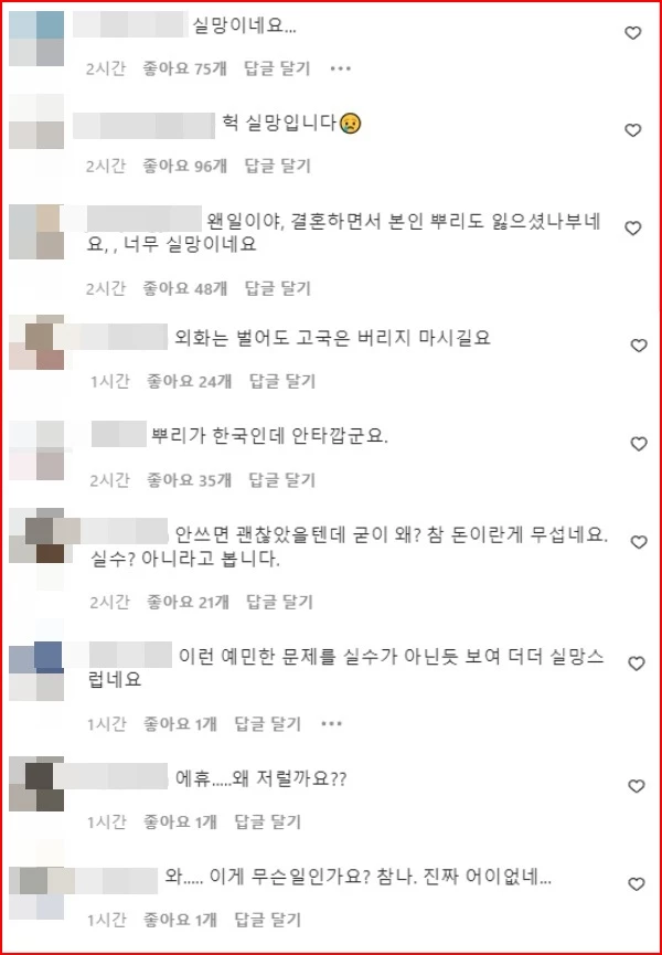 서경덕 교수 인스타그램 댓글 창