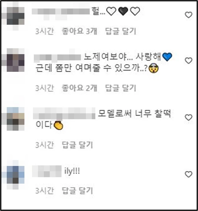 노제 인스타그램 댓글창 캡처