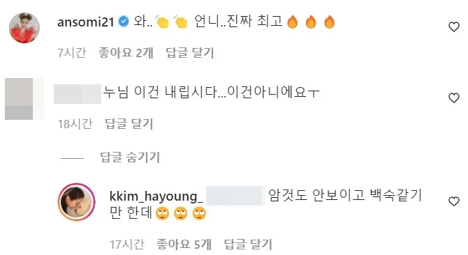 김하영 인스타그램 댓글 창